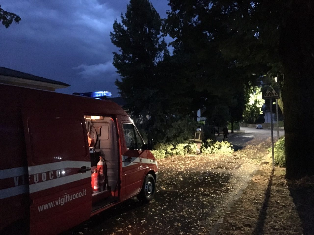Bufera a Rivolta, albero caduto in viale Ponte Vecchio