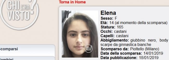 Sparita nel nulla: si cerca Elena, 14 anni