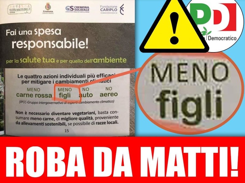 “Fai meno figli” nell’opuscolo del Comune, la Lega: Roba da matti!!!