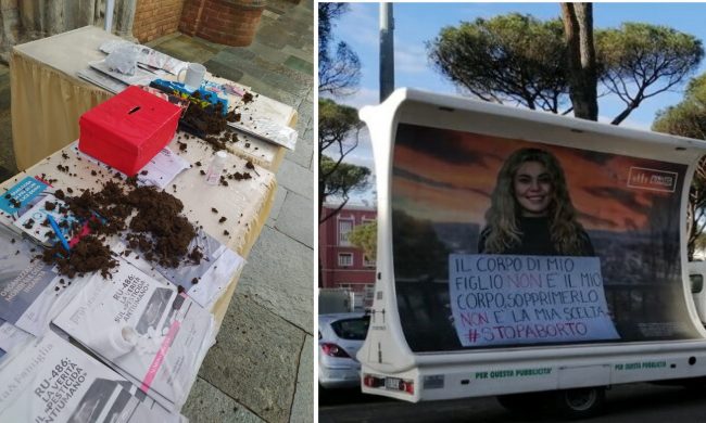 Letame lanciato sul banchetto degli anti-abortisti