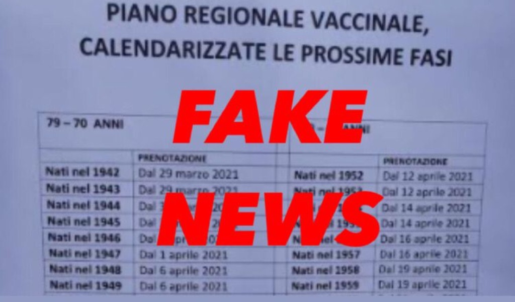 Attenzione alla fake news sulla calendarizzazione dei vaccini per chi ha  meno di 80 anni
