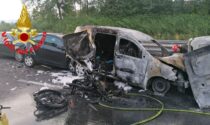 Maxi-incidente in A4: sette veicoli coinvolti, due in fiamme