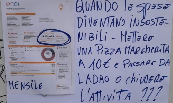 Ristorante cremonese pubblica la bolletta di fianco al menu: “Margherita a 10 euro. Passare per ladro o chiudere?”