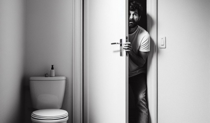 Entra in casa della vicina e si nasconde dietro la porta del bagno