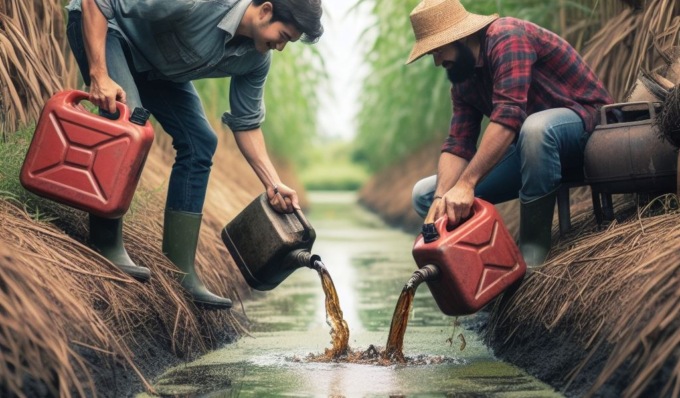 Gettano olio esausto in un canale irriguo, rintracciati grazie alla targa dell’auto