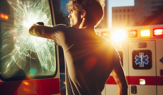 Sfonda a pugni il vetro dell’ambulanza che sta soccorrendo la fidanzata