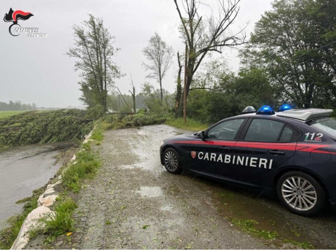 Maltempo nel Cremasco, tronchi su strada: gli interventi dei Carabinieri e dei Vigili del Fuoco